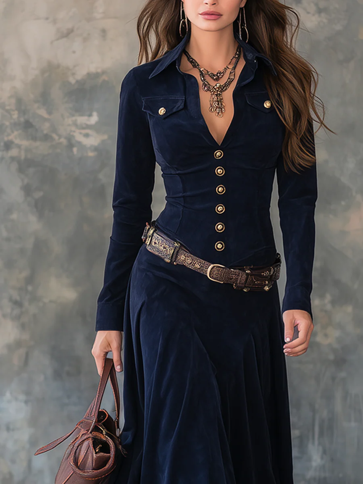 Lansdowne - Şık Kemerli Yumuşak Dokulu Süet Etkili Elbise